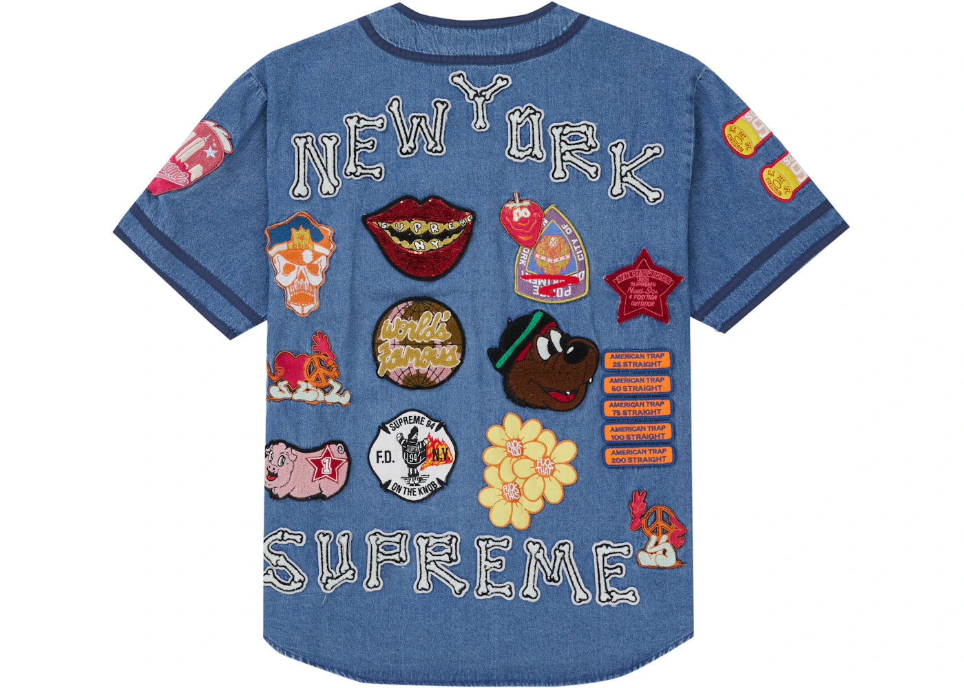 Supreme Patches Denim Baseball Jersey Denim
