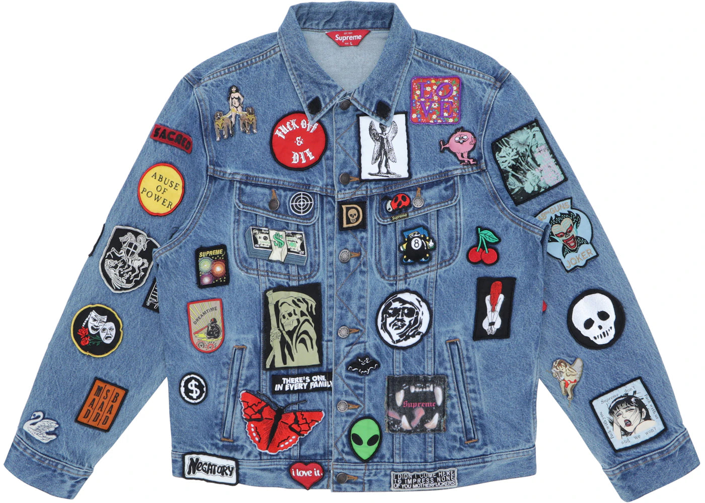 Supreme Patches Denim Trucker Jacket Blue