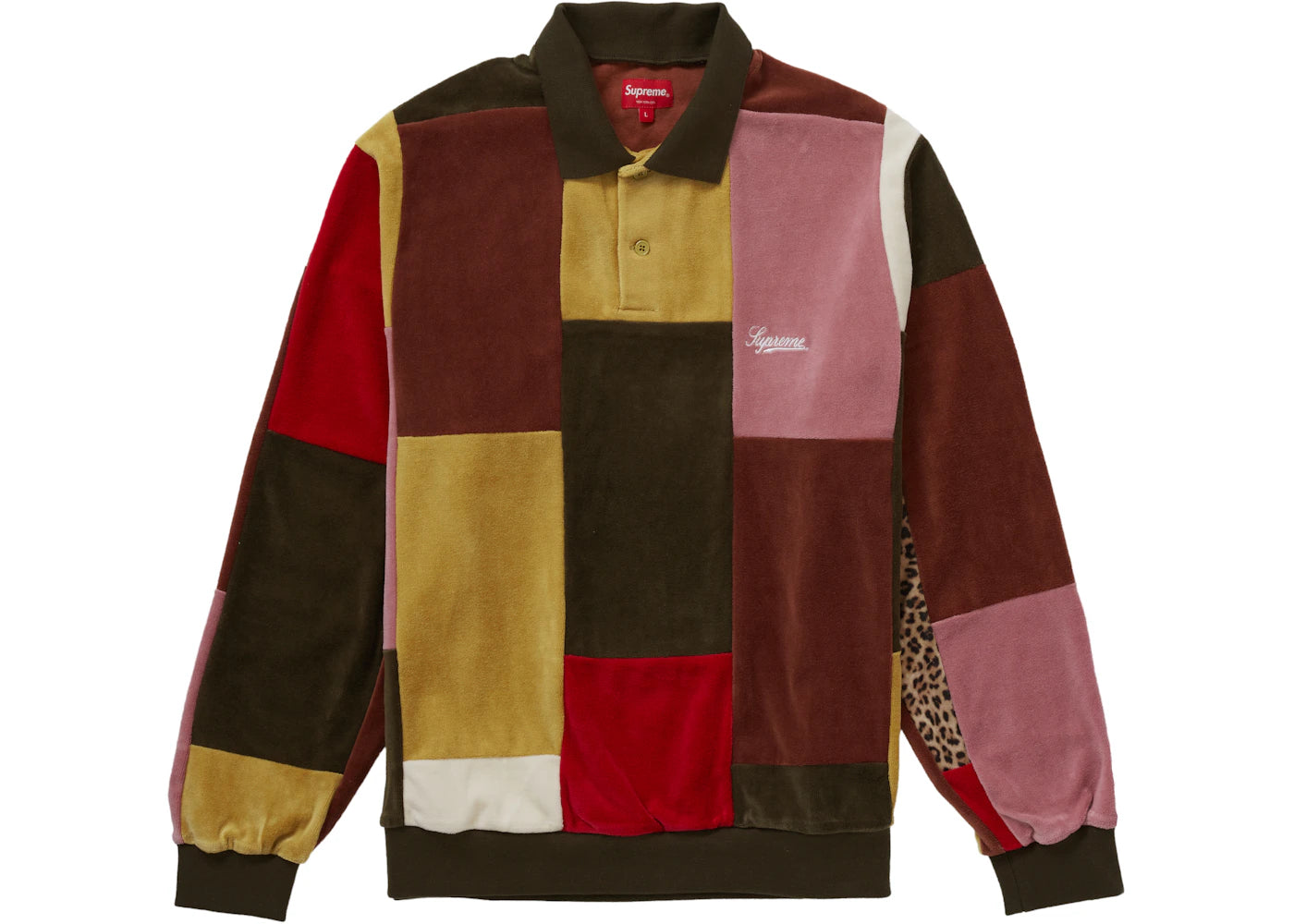 Supreme Patchwork Velour L/S Polo Dark Olive