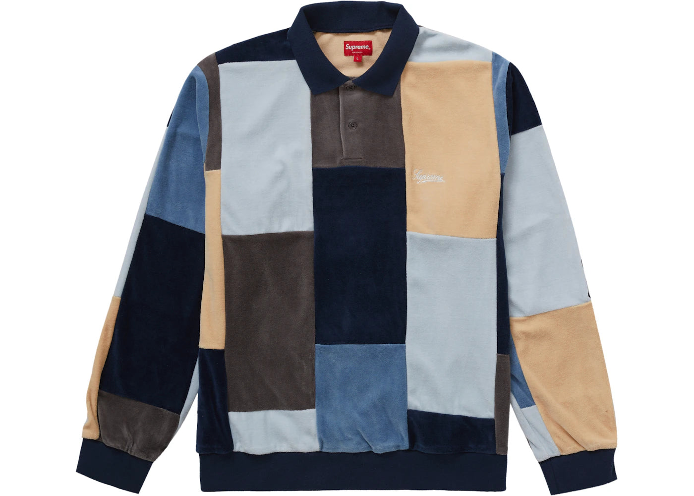 Supreme Patchwork Velour L/S Polo Navy