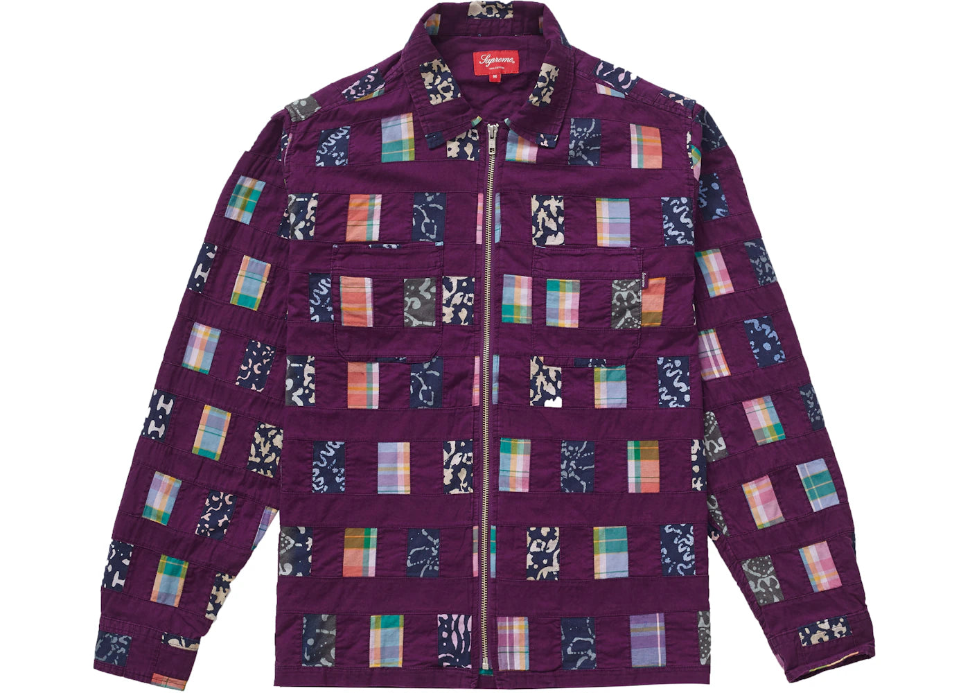 Supreme Patchwork Zip Up Shirt Purple