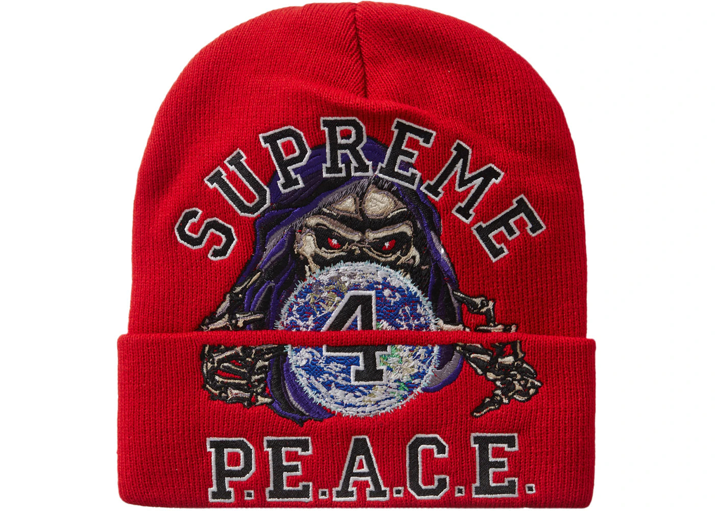 Supreme Peace Embroidered Beanie Red