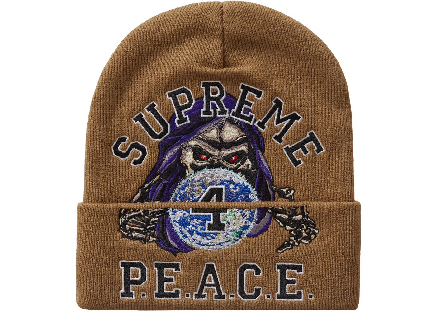 Supreme Peace Embroidered Beanie Tan