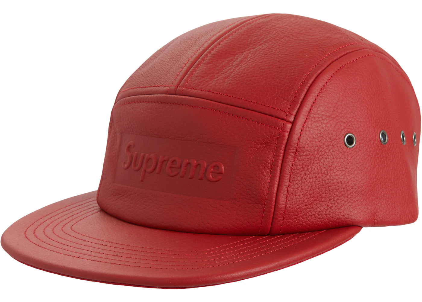 Supreme Pebbled Leather Camp Cap Red