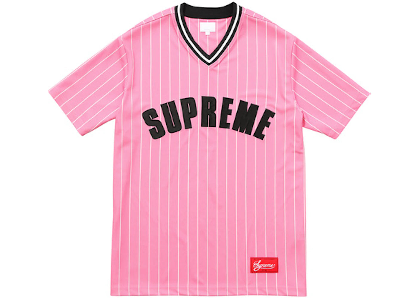 Supreme Pinstripe Baseball Jersey Pink