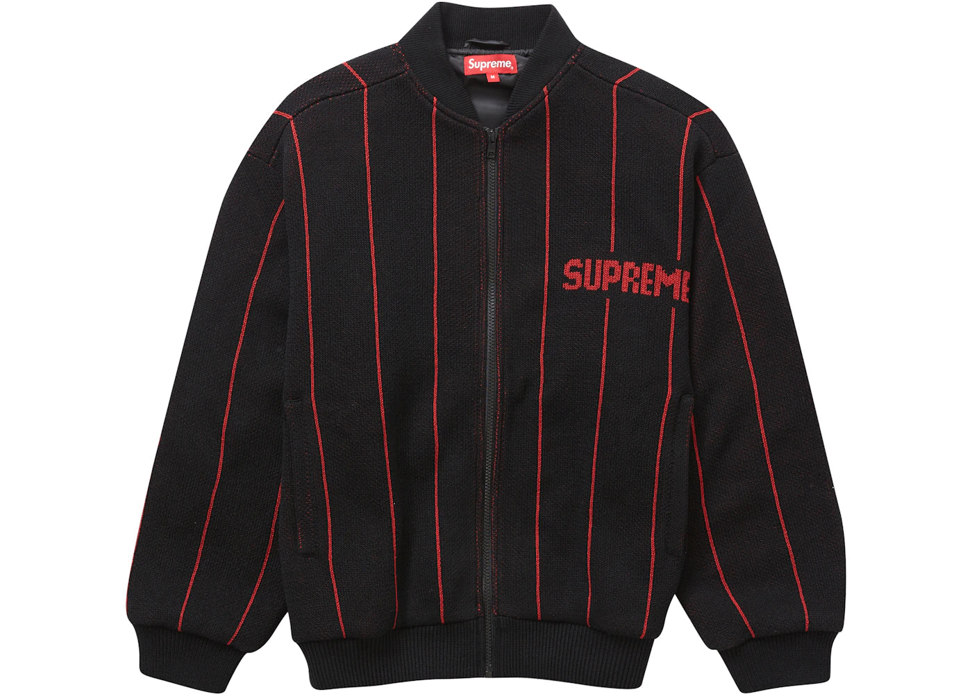 Supreme Pinstripe Varsity Zip Up Sweater Black