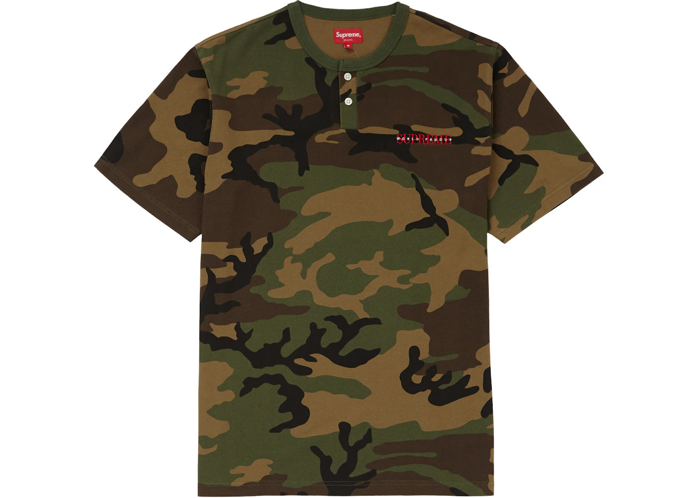 Supreme Pique S/S Henley Woodland Camo