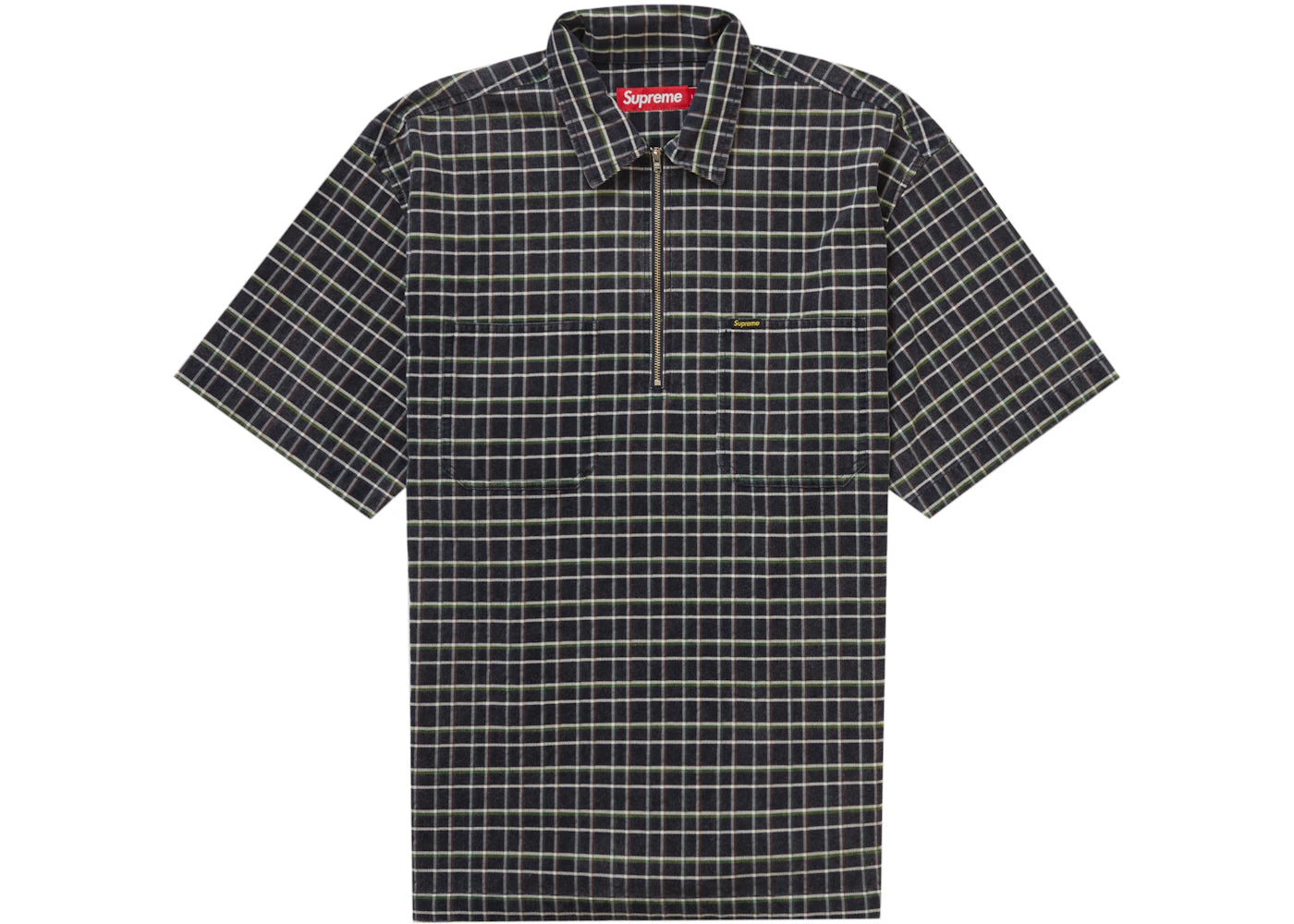 Supreme Plaid Corduroy Half Zip S/S Shirt Navy