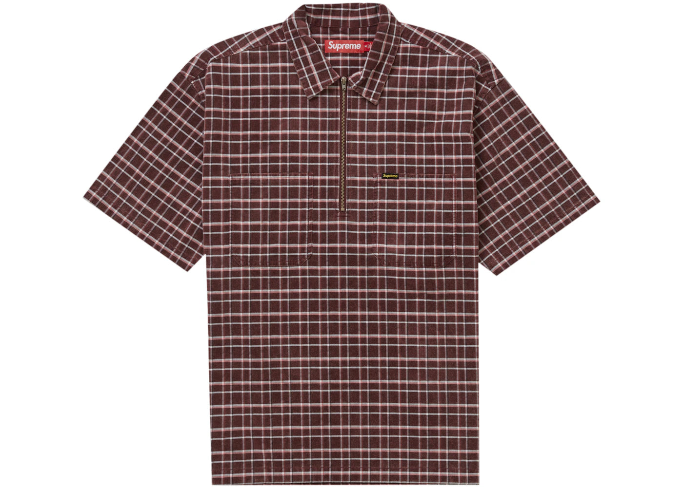 Supreme Plaid Corduroy Half Zip S/S Shirt Red