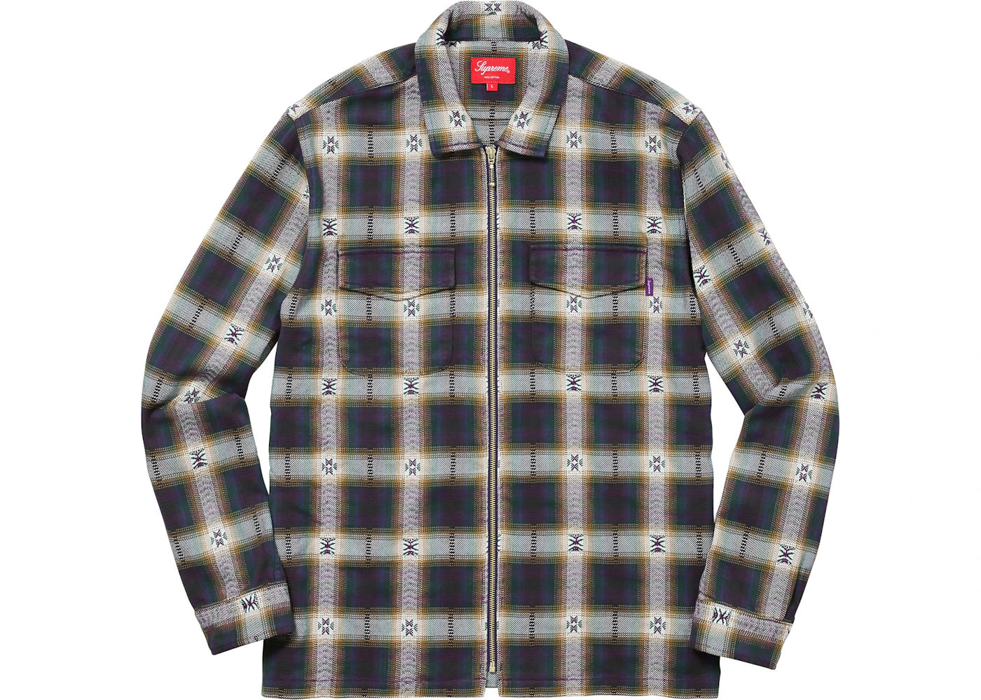 Supreme Plaid Flannel Zip Up Shirt Navy