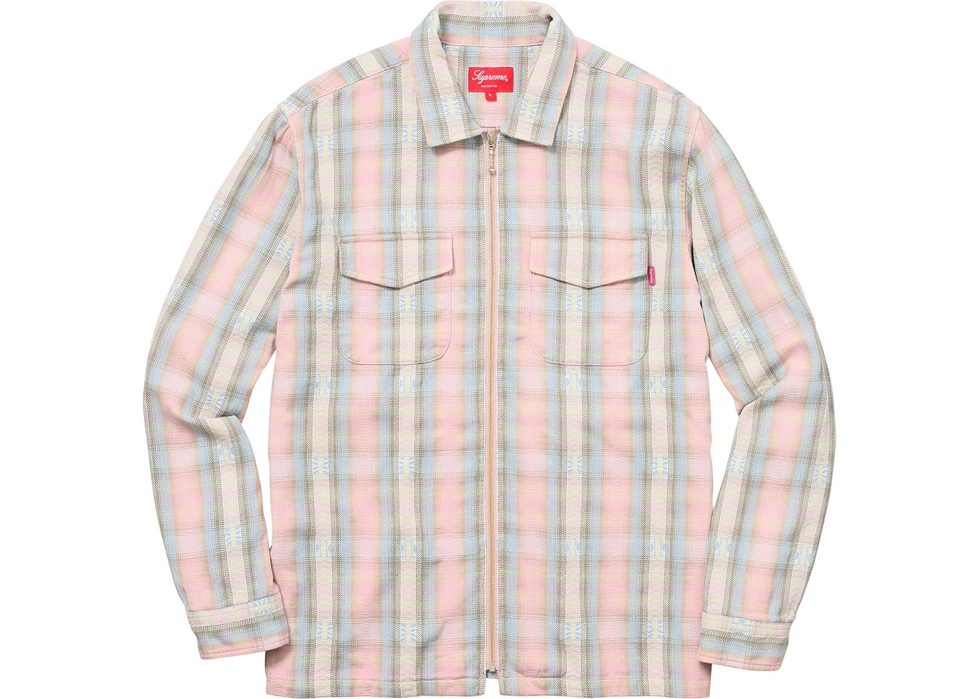 Supreme Plaid Flannel Zip Up Shirt Pink