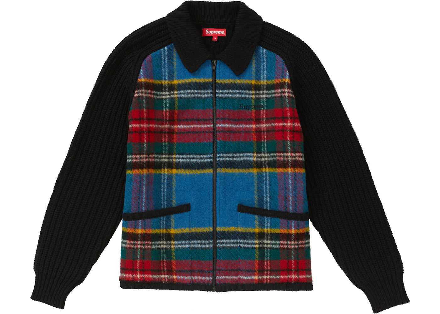 Supreme Plaid Front Zip Sweater Black