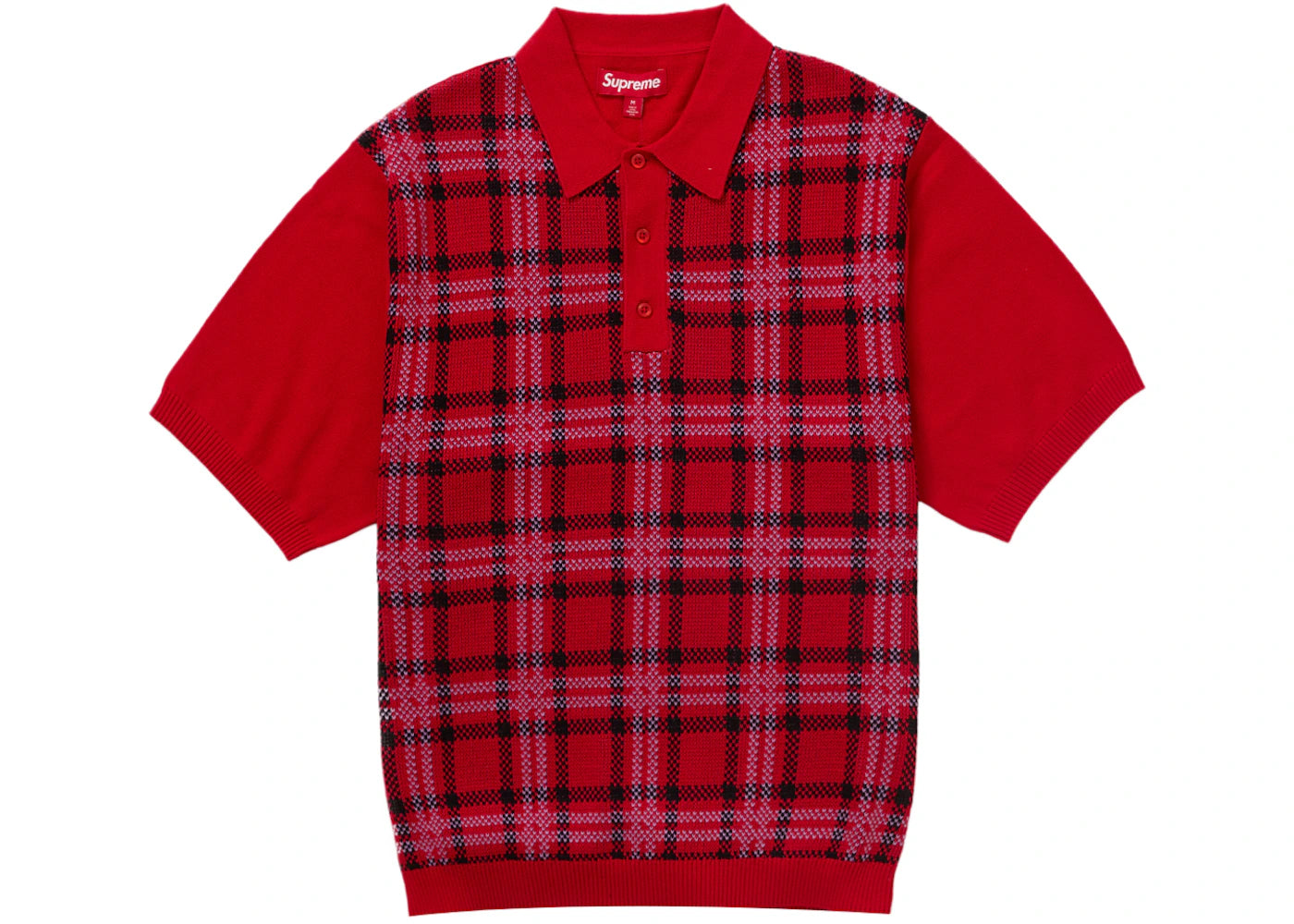 Supreme Plaid Knit S/S Polo Red