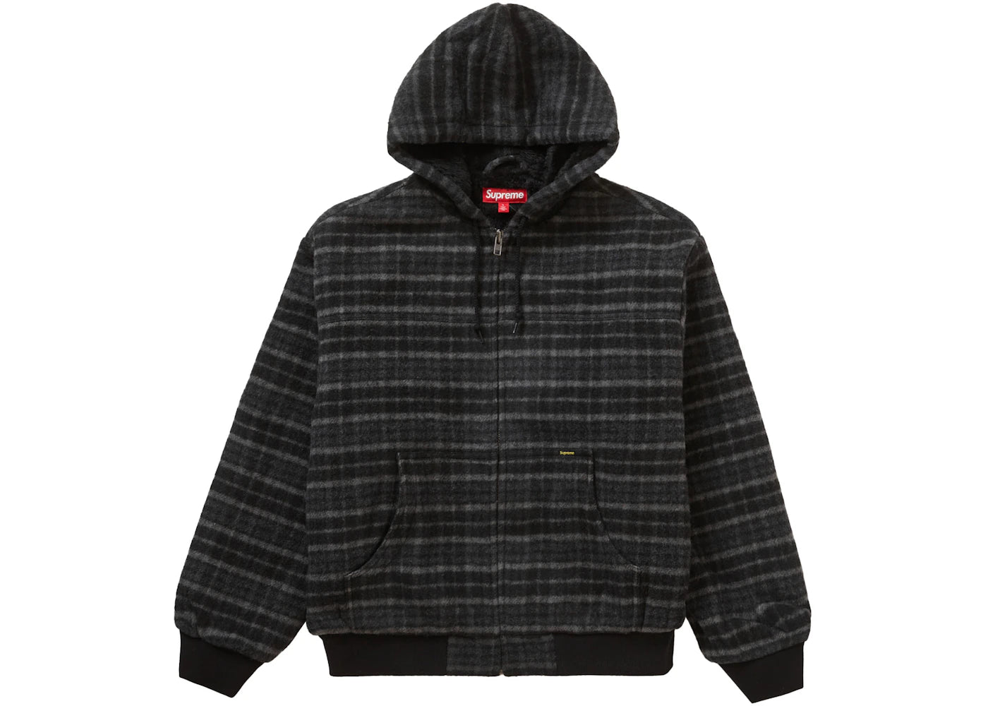 Supreme Plaid Wool Hooded Work Jacket Black