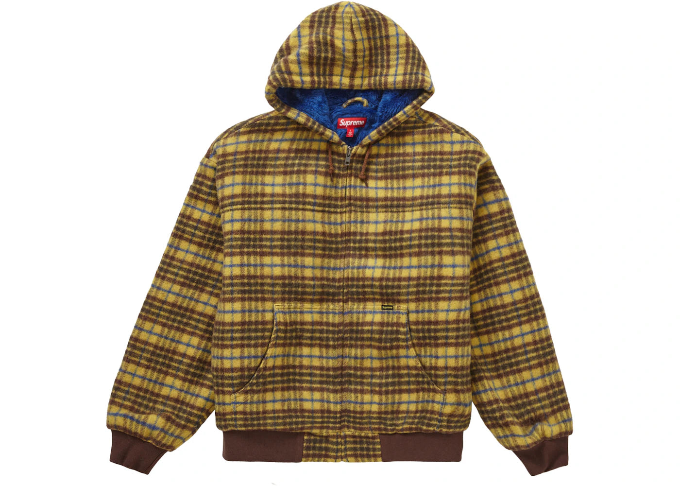 Supreme Plaid Wool Hooded Work Jacket Brown