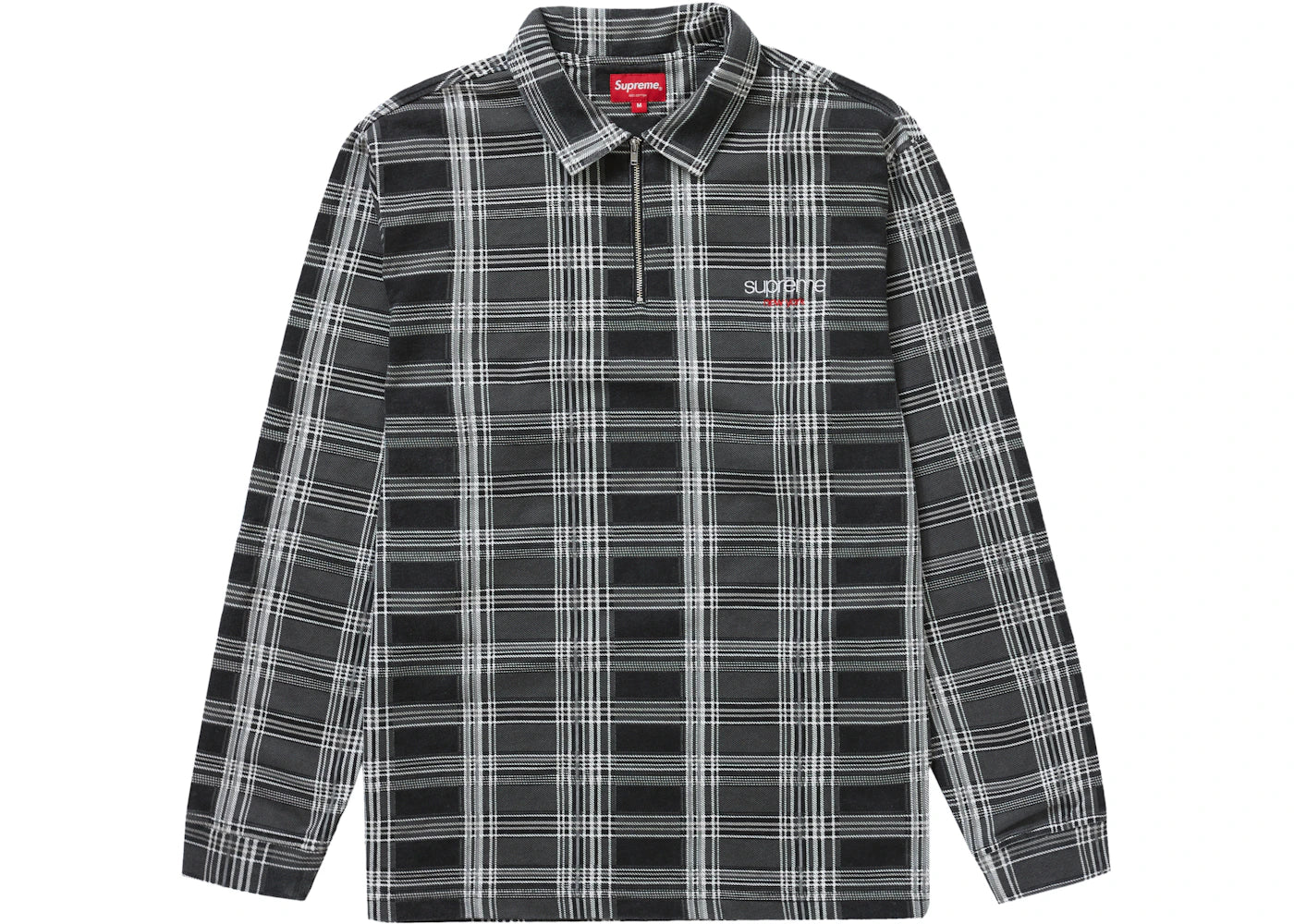 Supreme Plaid Zip Up L/S Polo Black