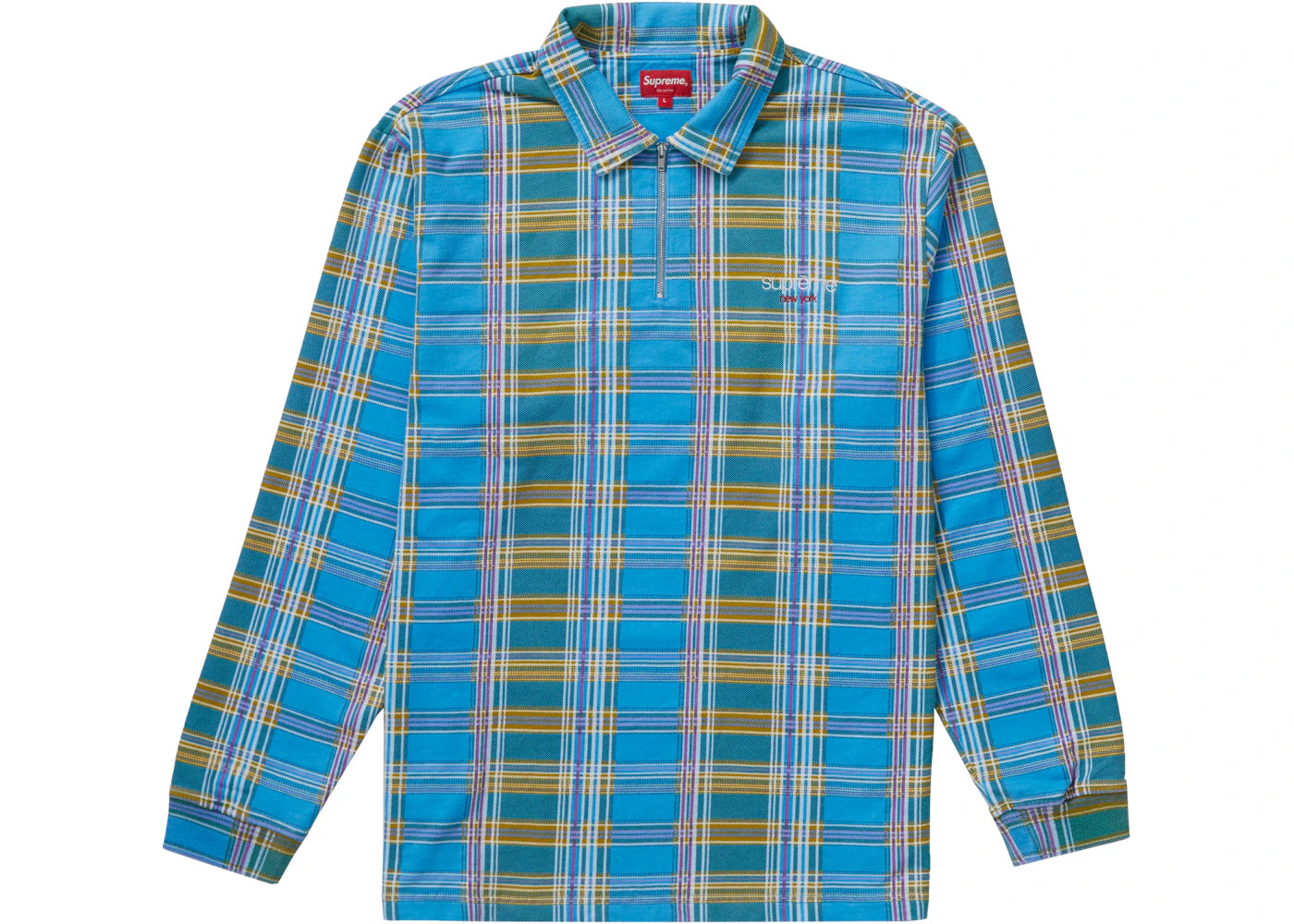 Supreme Plaid Zip Up L/S Polo Blue