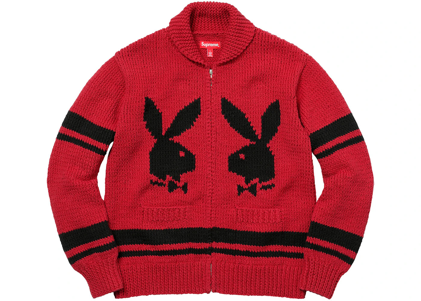 Supreme Playboy Shawl Collar Full Zip Sweater Red