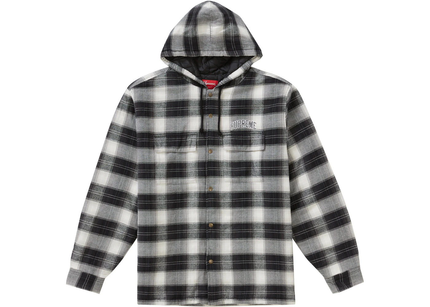 Supreme Quilted Hooded Plaid Shirt Black