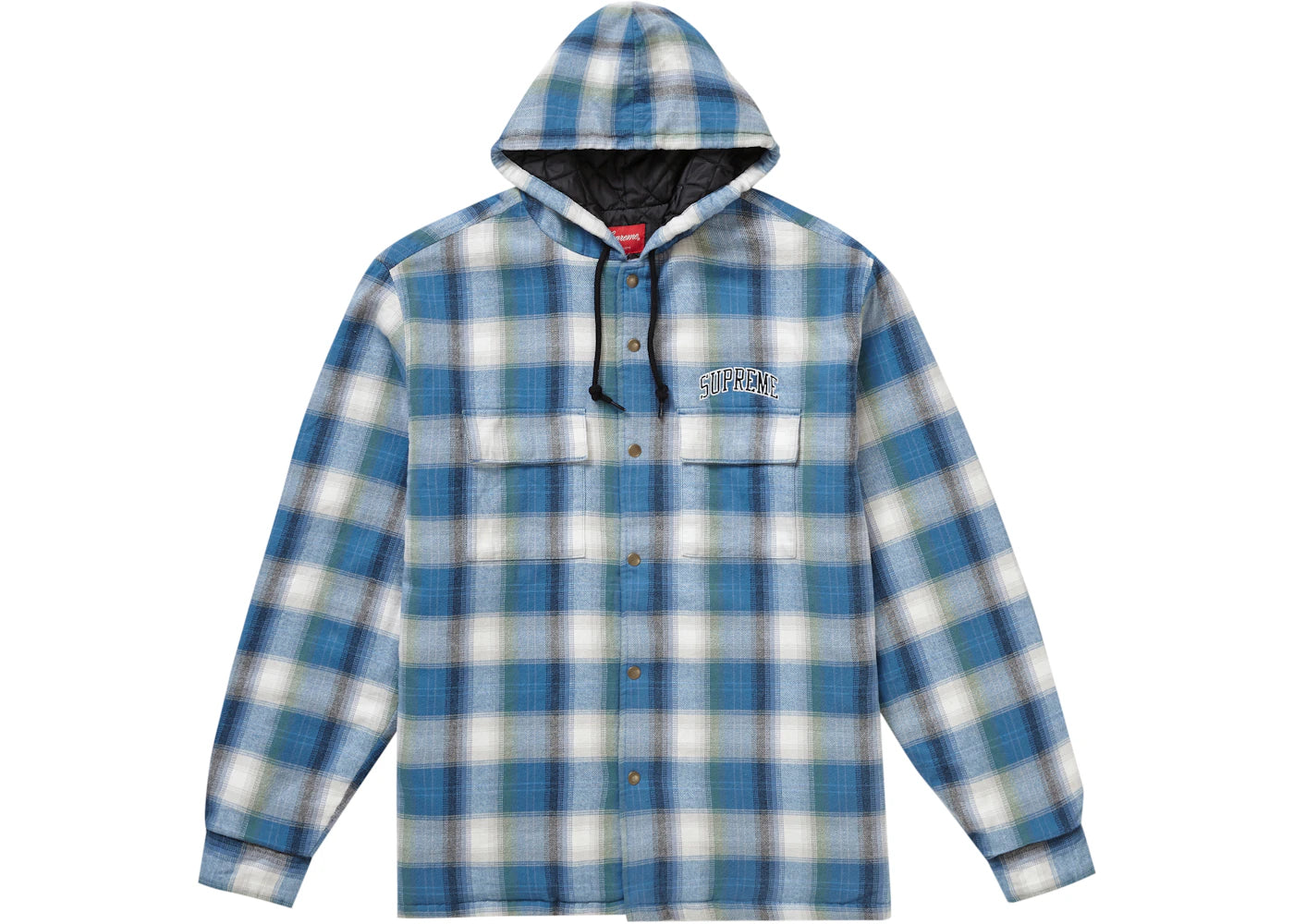 Supreme Quilted Hooded Plaid Shirt Blue