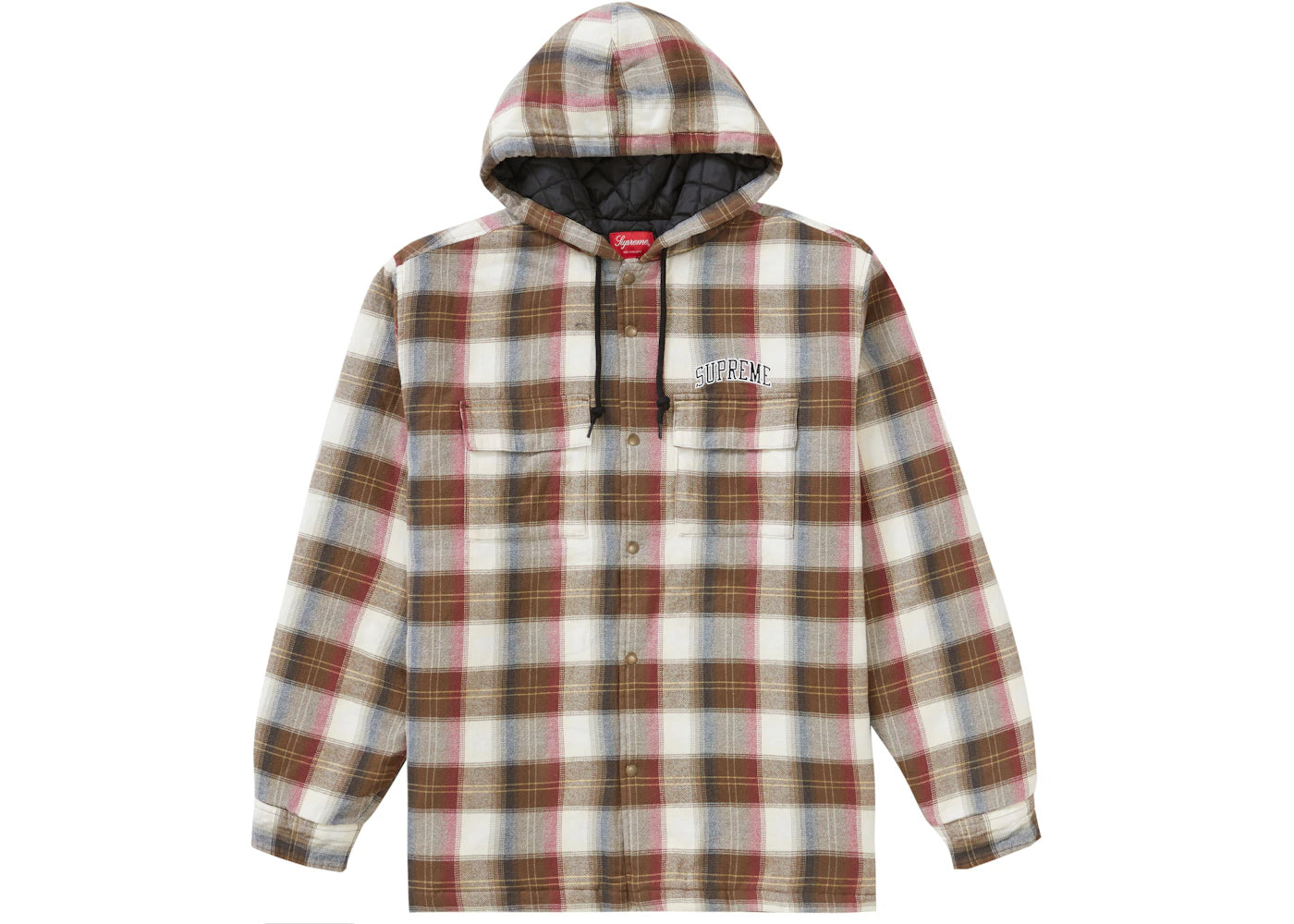 Supreme Quilted Hooded Plaid Shirt Brown