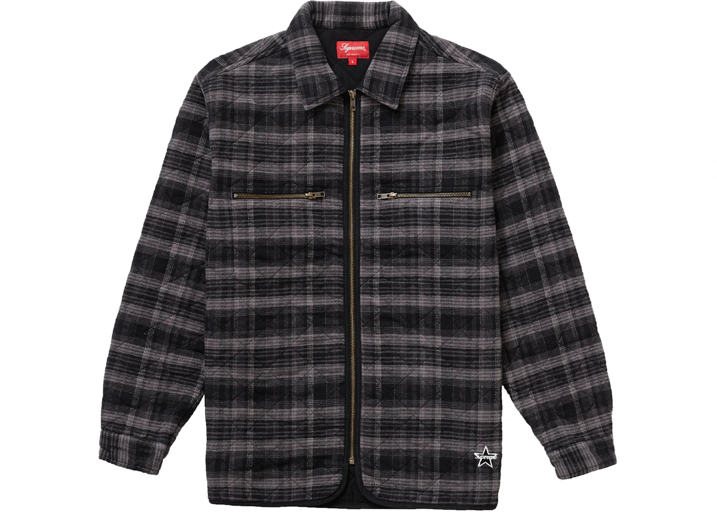 Supreme Quilted Plaid Zip Up Shirt Black