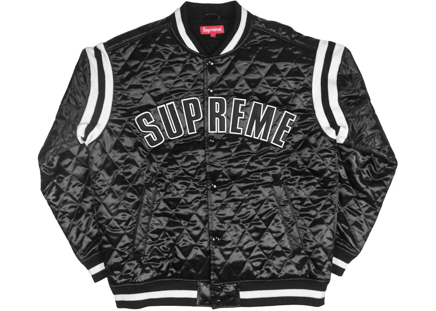 Supreme Quilted Satin Varsity Jacket Black