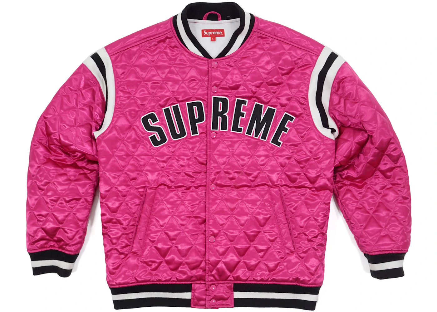 Supreme Quilted Satin Varsity Jacket Magenta