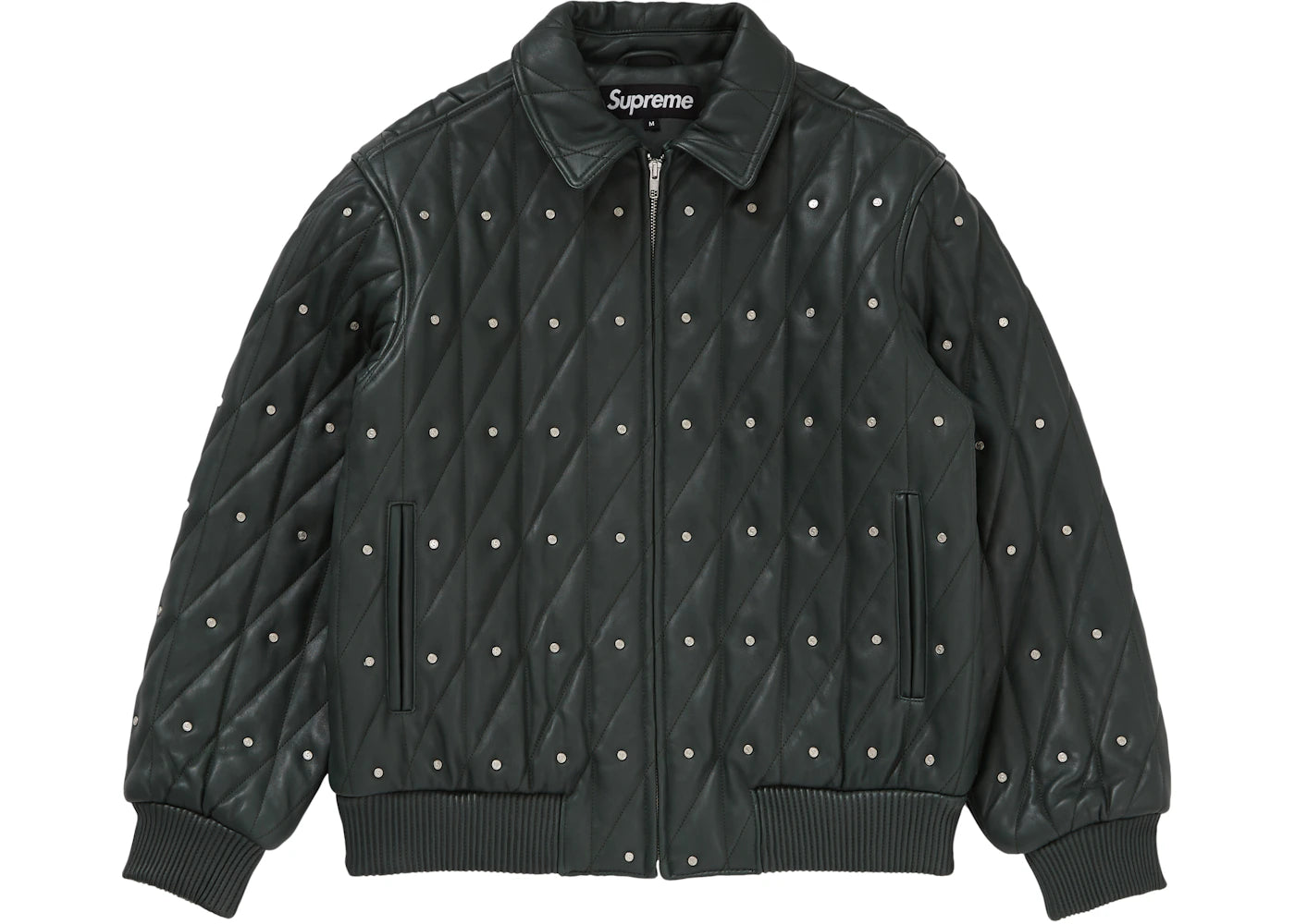 Supreme Quilted Studded Leather Jacket Dark Green