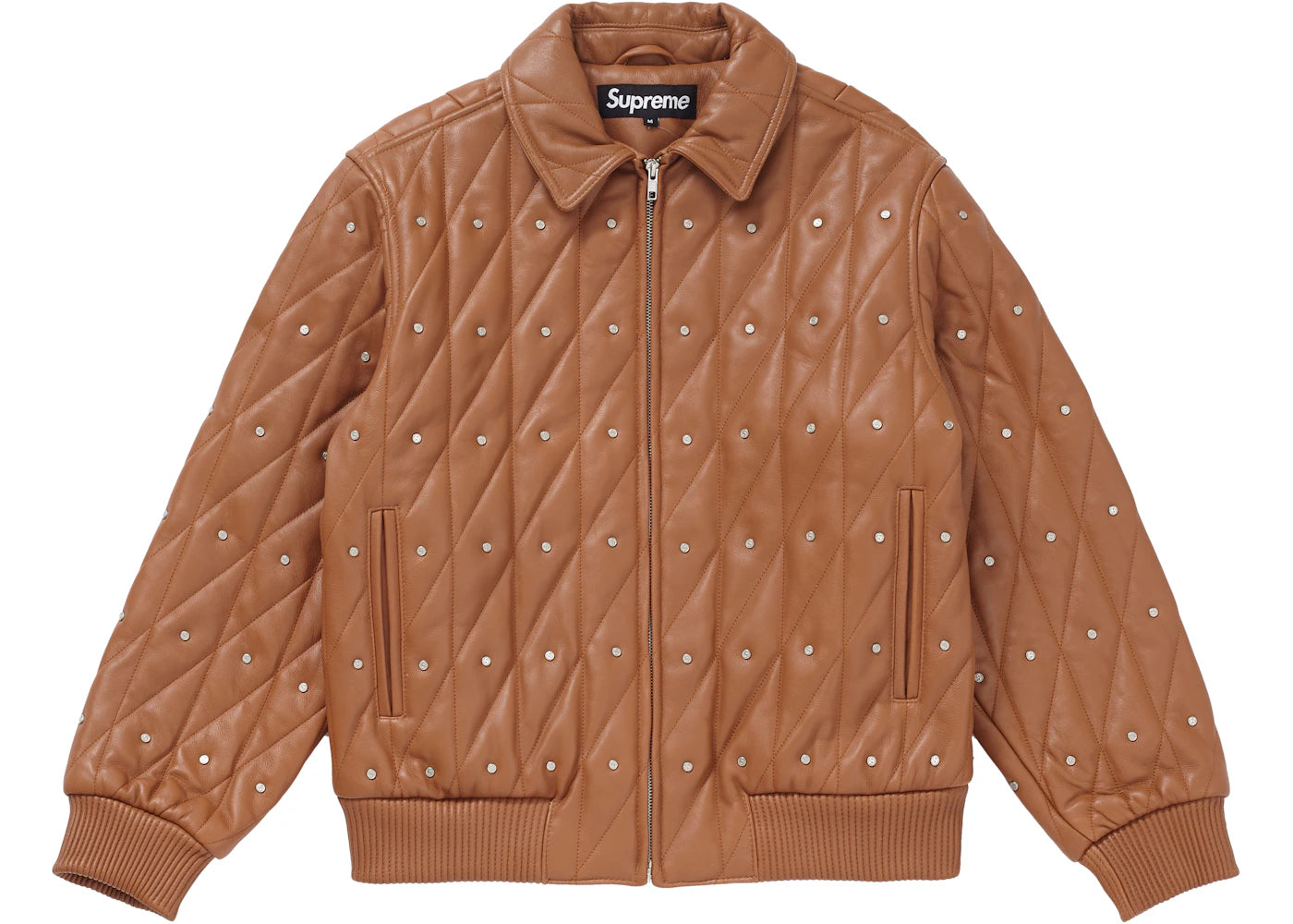 Supreme Quilted Studded Leather Jacket Light Brown
