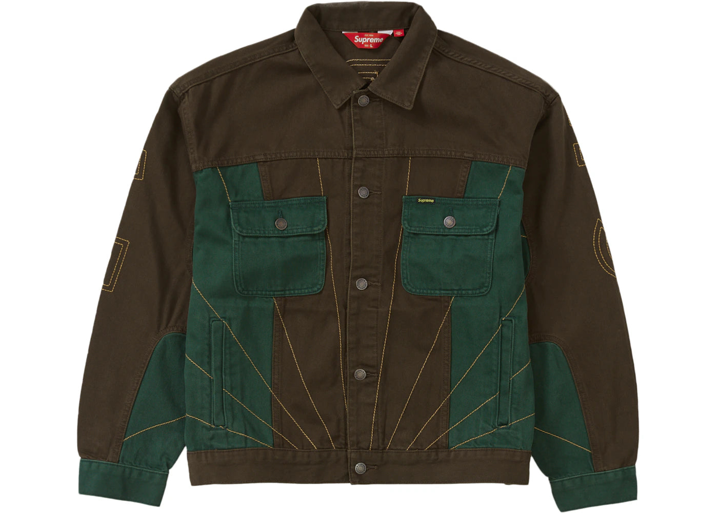 Supreme Radial Embroidered Denim Trucker Jacket Brown