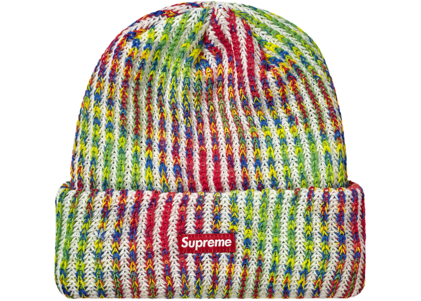 Supreme Rainbow Knit Loose Gauge Beanie (FW21) White