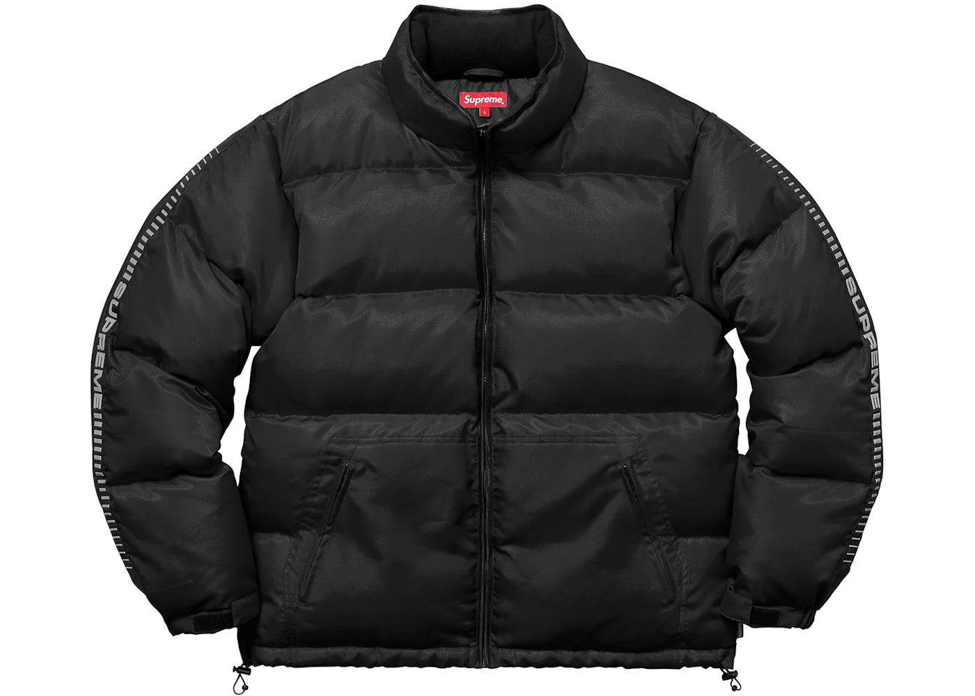 Supreme Reflective Sleeve Logo Puffy Jacket Black