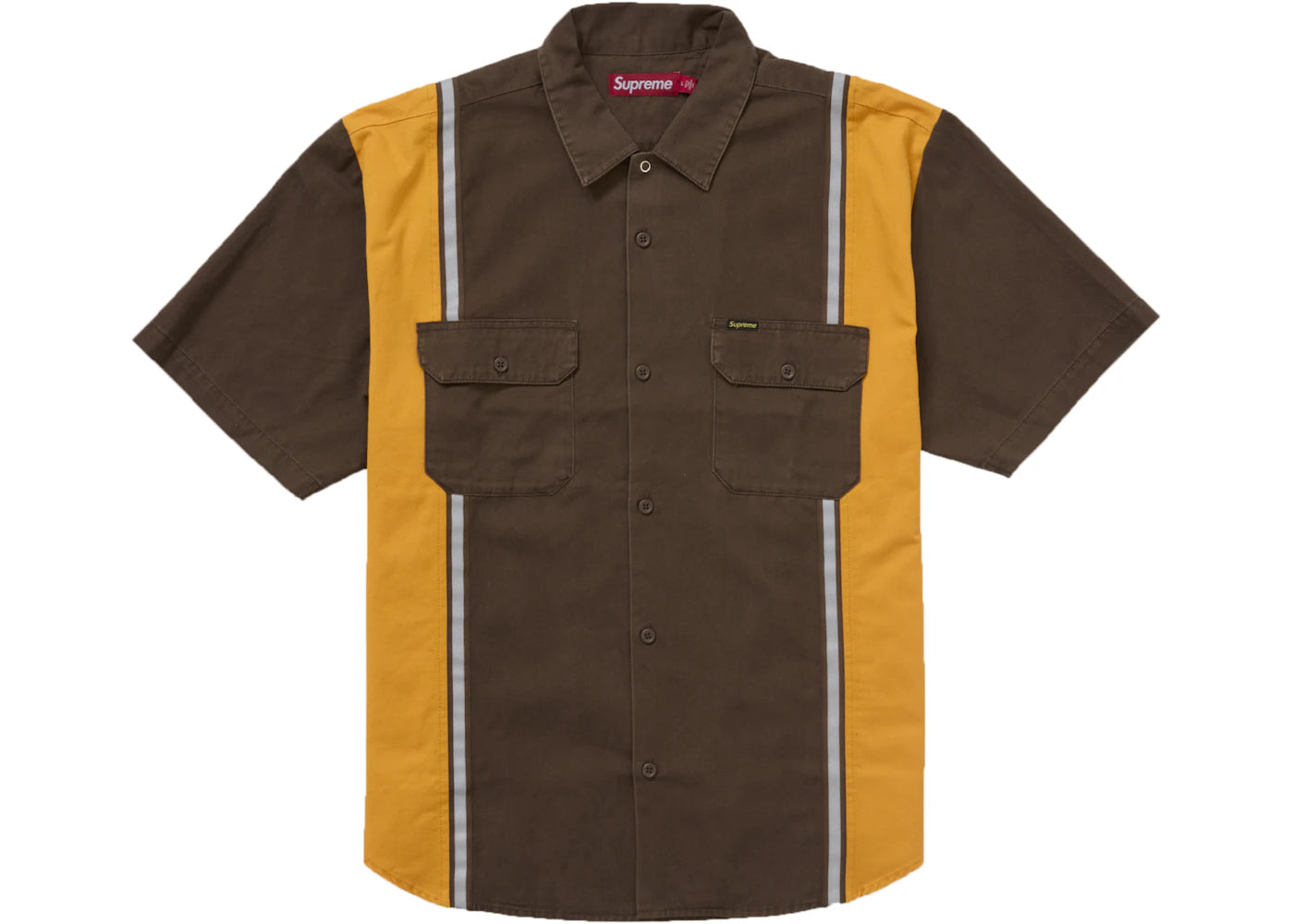 Supreme Reflective Stripe S/S Work Shirt Brown