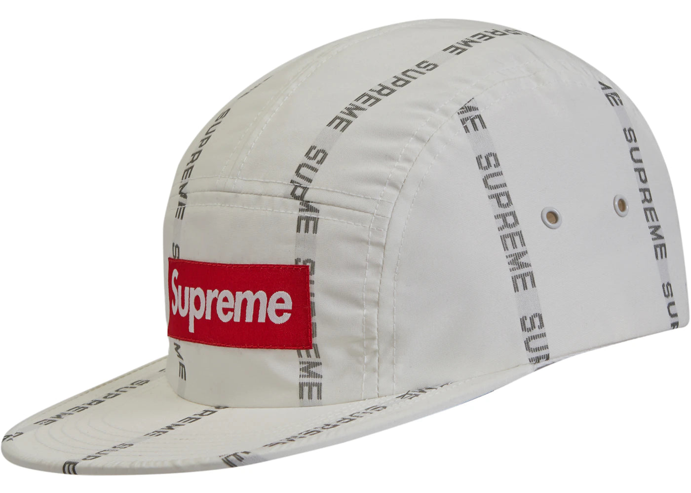 Supreme Reflective Text Camp Cap White