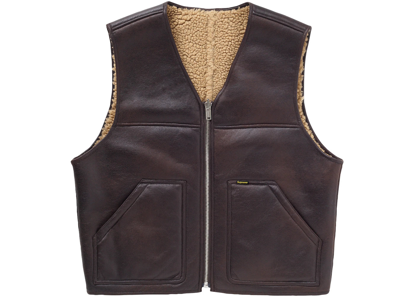 Supreme Reversible Faux Shearling Work Vest Brown