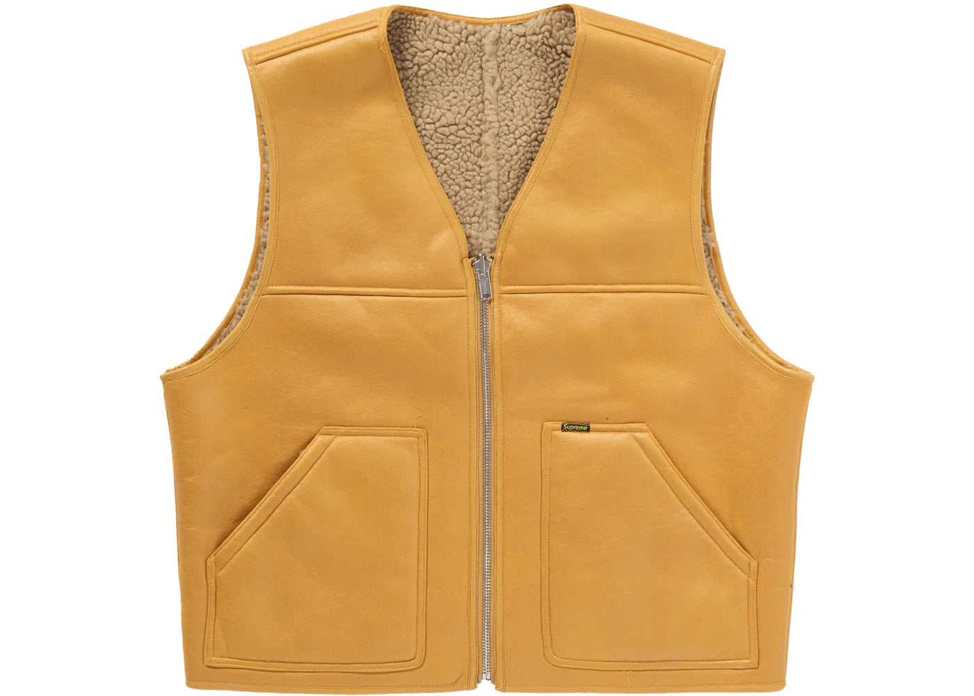 Supreme Reversible Faux Shearling Work Vest Yellow