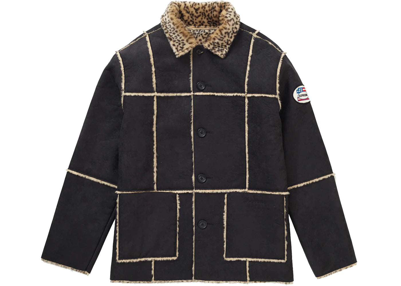 Supreme Reversible Faux Suede Leopard Coat Black