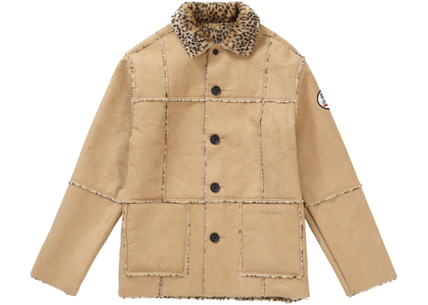Supreme Reversible Faux Suede Leopard Coat Tan