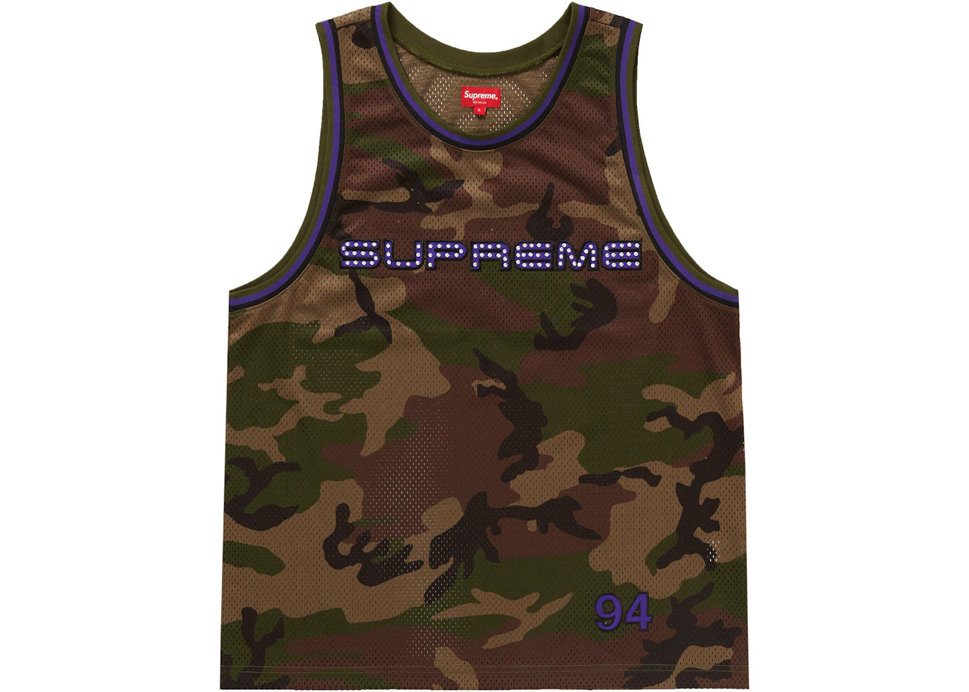 Supreme Rhinestone Basketball Jersey Woodland Camo