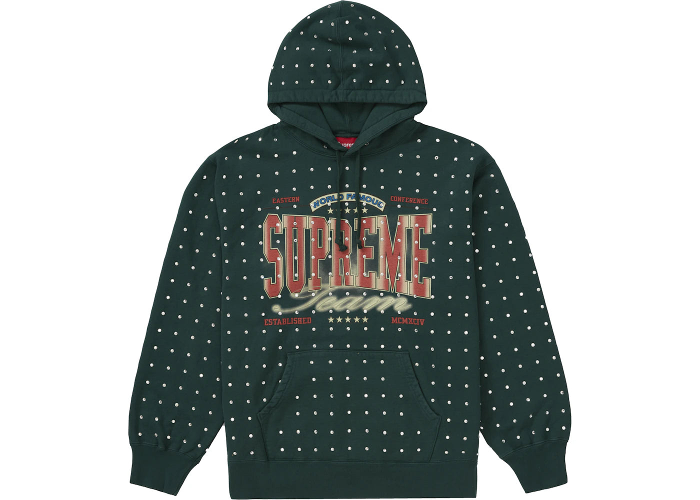 Supreme Rhinestone Hooded Sweatshirt Dark Green