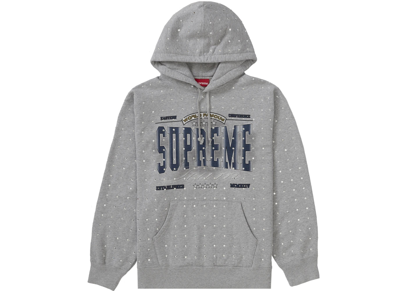 Supreme Rhinestone Hooded Sweatshirt Heather Grey