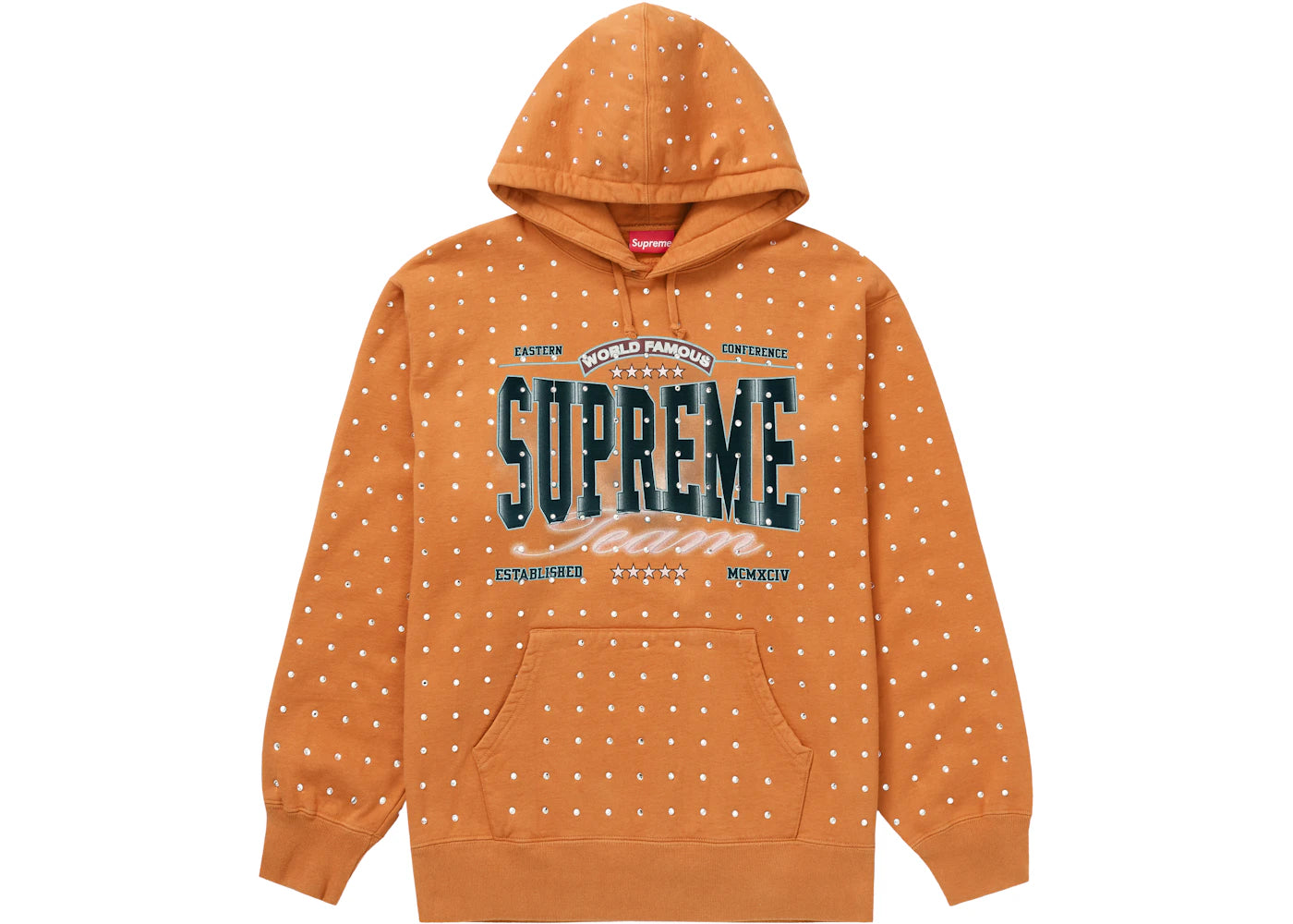 Supreme Rhinestone Hooded Sweatshirt Light Mustard