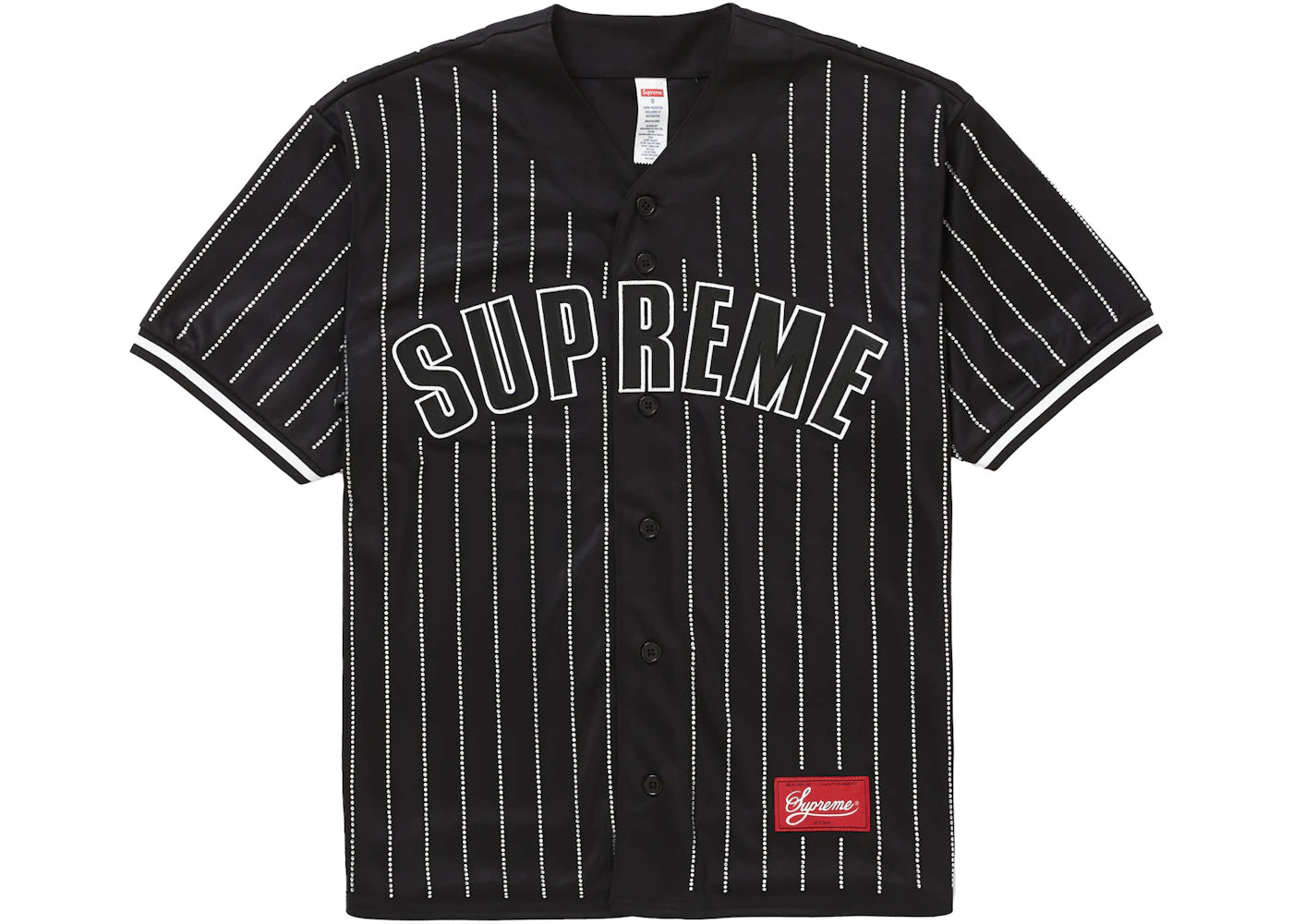 Supreme Rhinestone Stripe Baseball Jersey Black