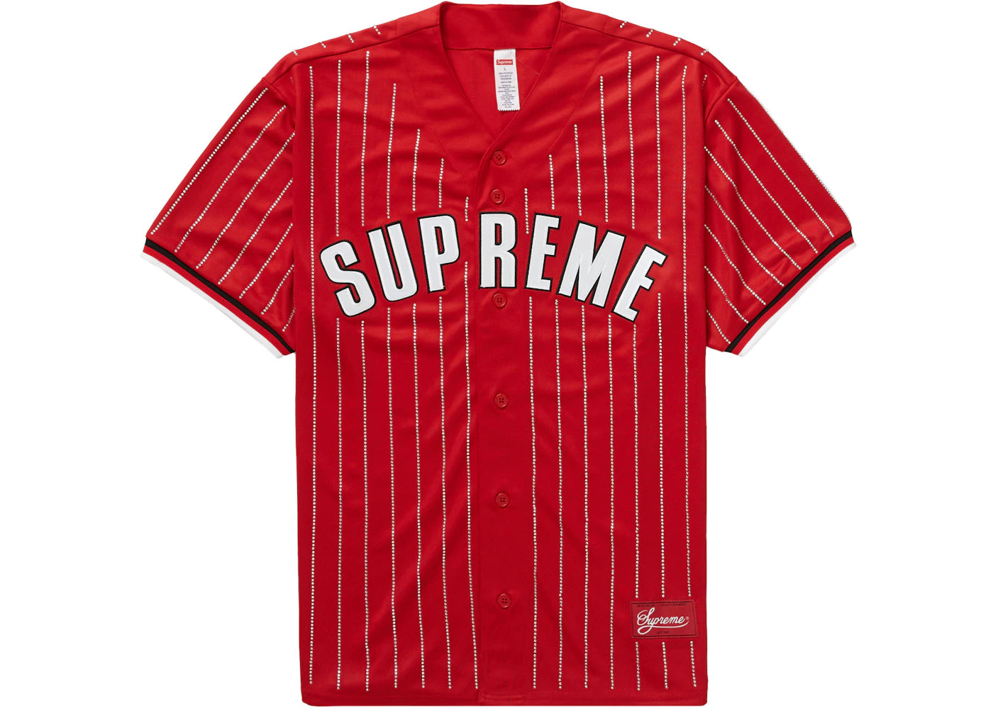 Supreme Rhinestone Stripe Baseball Jersey Red