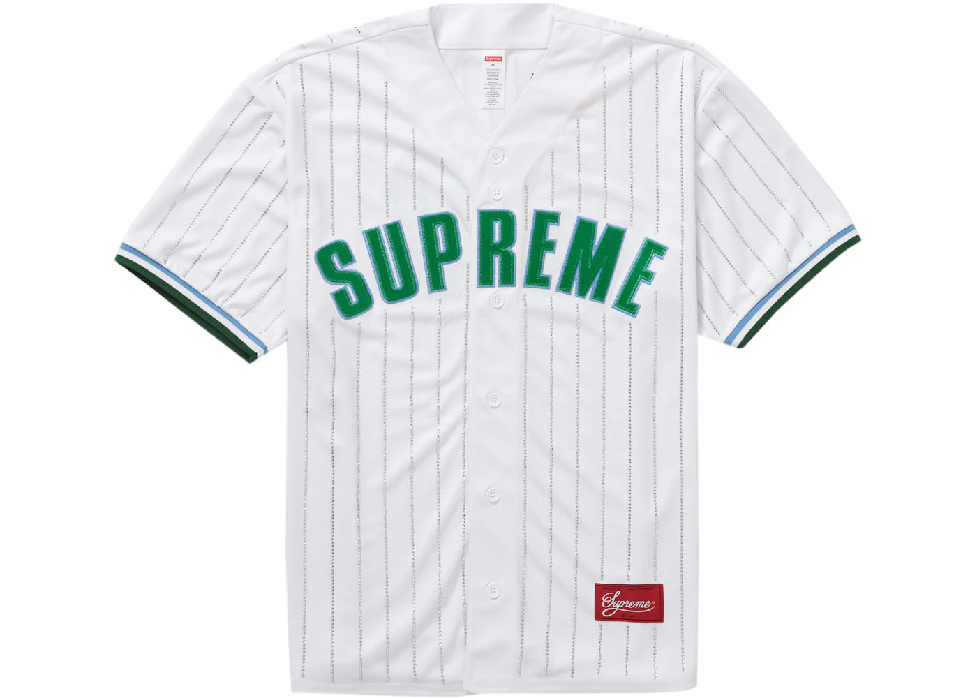 Supreme Rhinestone Stripe Baseball Jersey White
