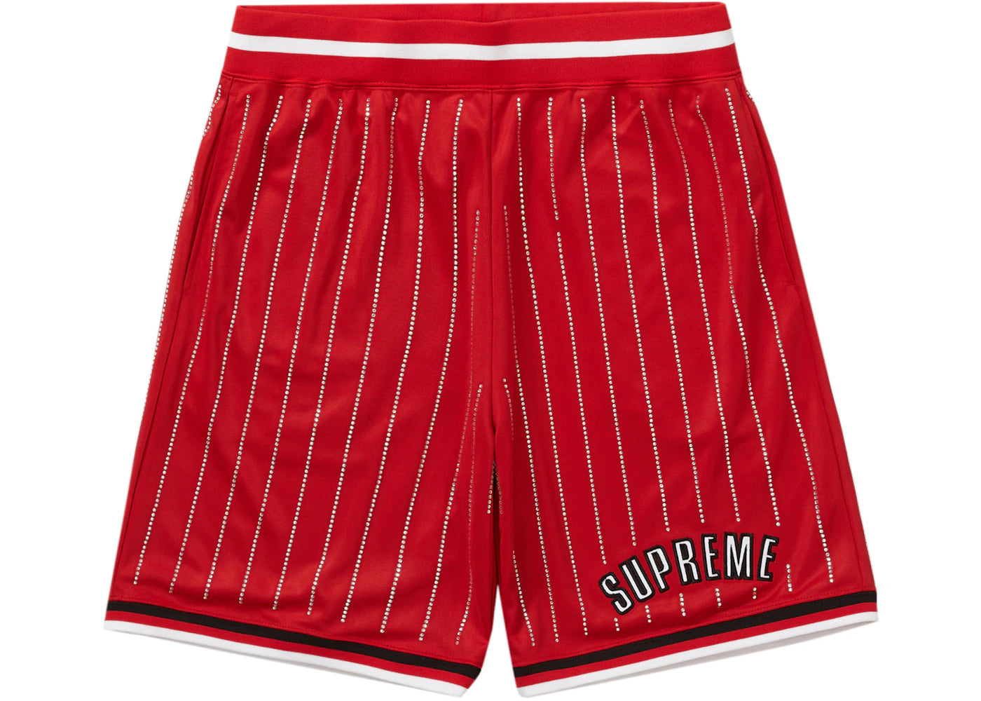 Supreme Rhinestone Stripe Basketball Short Red