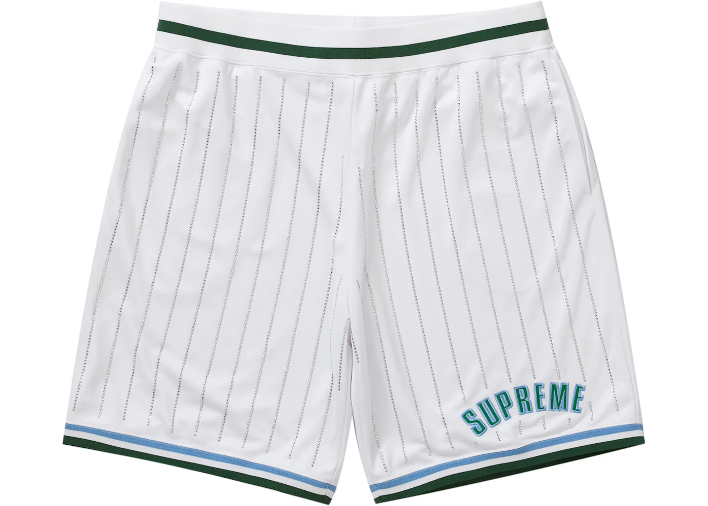 Supreme Rhinestone Stripe Basketball Short White