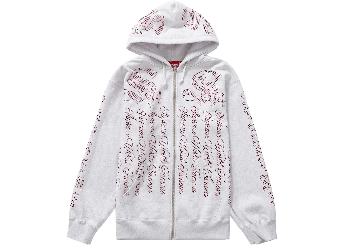 Supreme Rhinestone Zip Up Hooded Sweatshirt Ash Grey