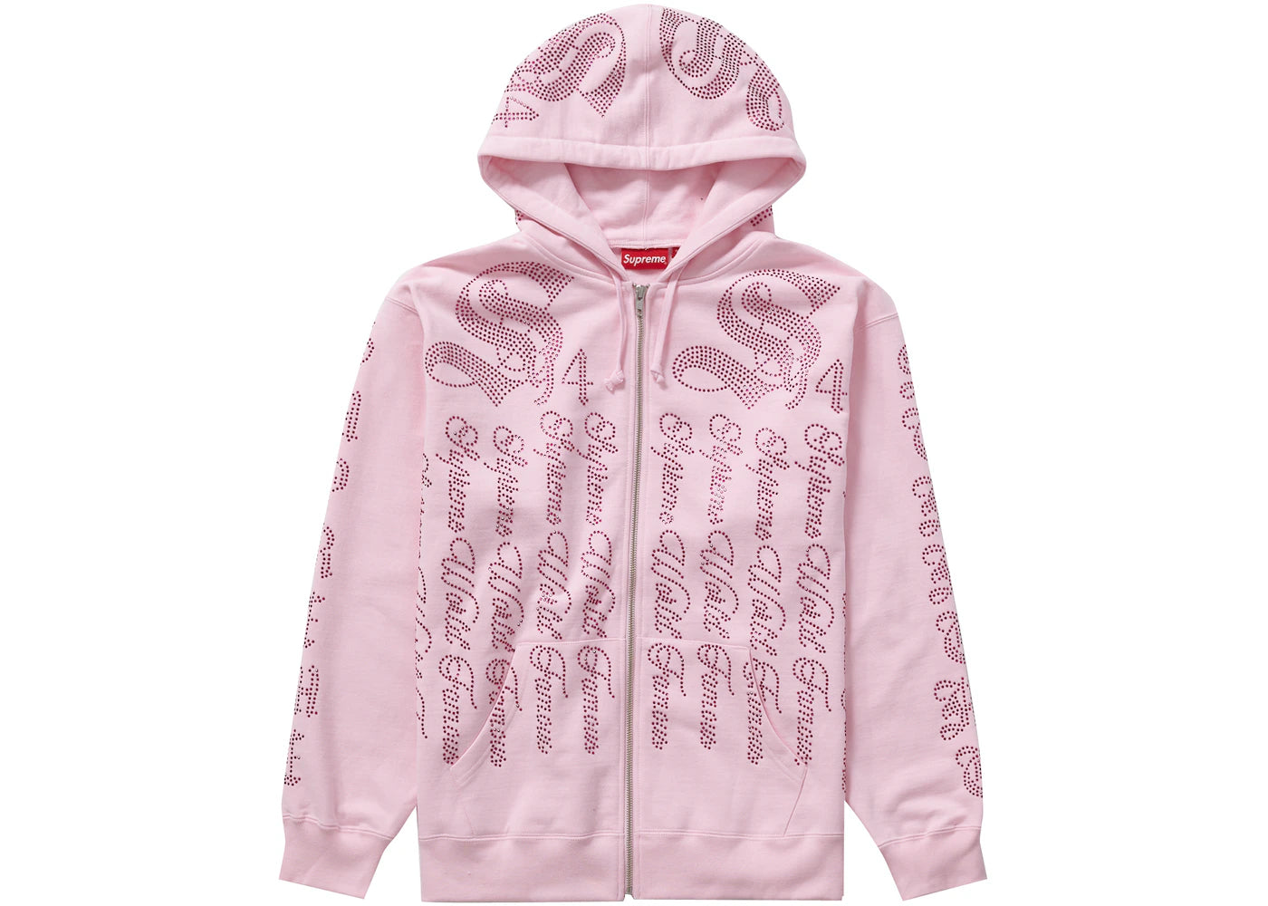 Supreme Rhinestone Zip Up Hooded Sweatshirt Pink